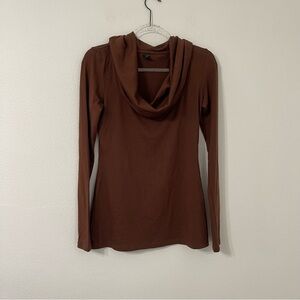 Peruvian Connection Long Sleeves Brown Cowl Neck Pima Cotton Modal Size S
